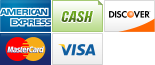 We accept American Express, Cash, Discover, MasterCard and Visa.